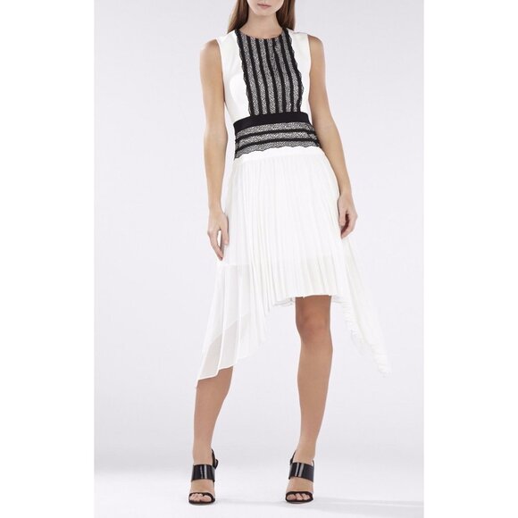 BCBGMAXAZRIA Adelyn Sleeveless Pleated Skirt Lace Trim Dress Size 2 - Picture 1 of 10